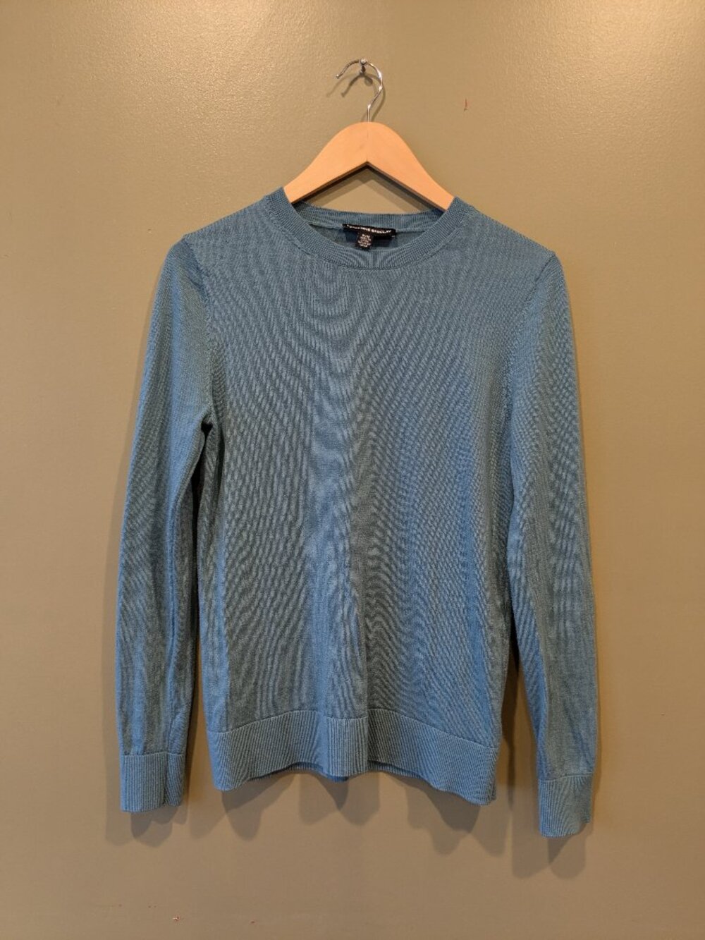 Katherine Barclay Merino Wool Crewneck Sweater Med Slate Blue Minimalist Layer
